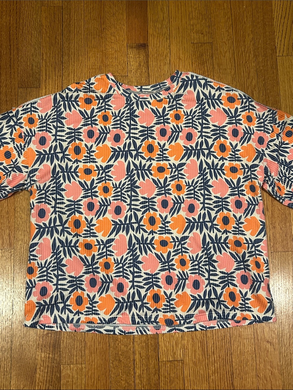 Woman’s Floral Print Tee - Navy, Coral & Orange Size Medium